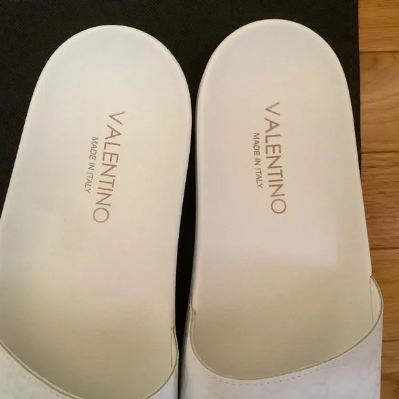 VALENTINO BY MARIO VALENTINO Eros Monogram Leather Slide Sandal Men White SZ 12